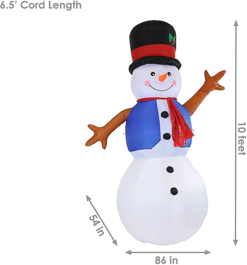 Sunnydaze Decor  Giant Inflatable Christmas Decoration - 10-Foot Holiday Cheer Snowman - Seasonal Blow-Up Yard and Garden Decor with Fan Blower and LED Lights