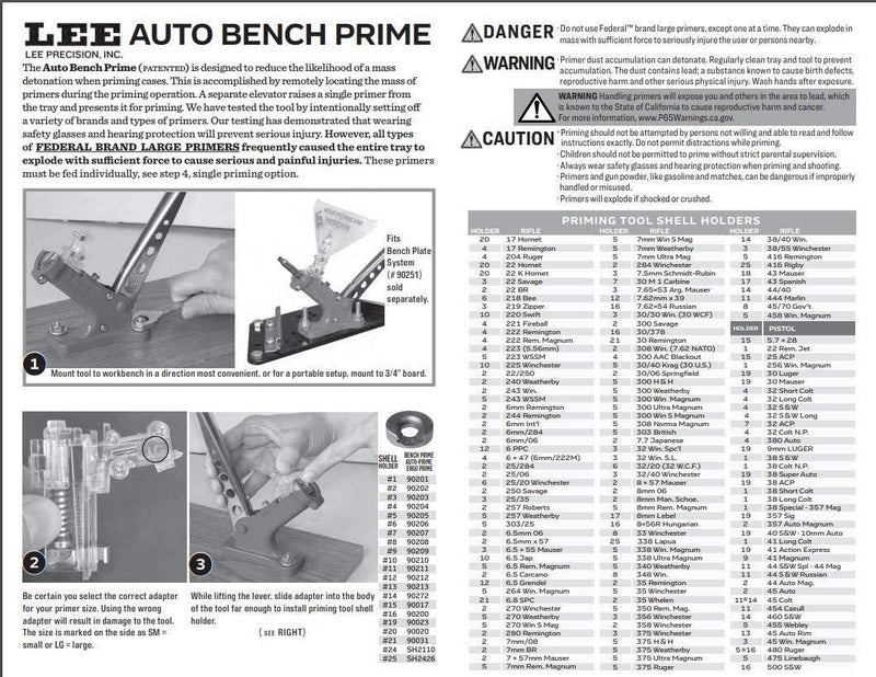 LEE PRECISION 90700, Auto Bench Priming Tool