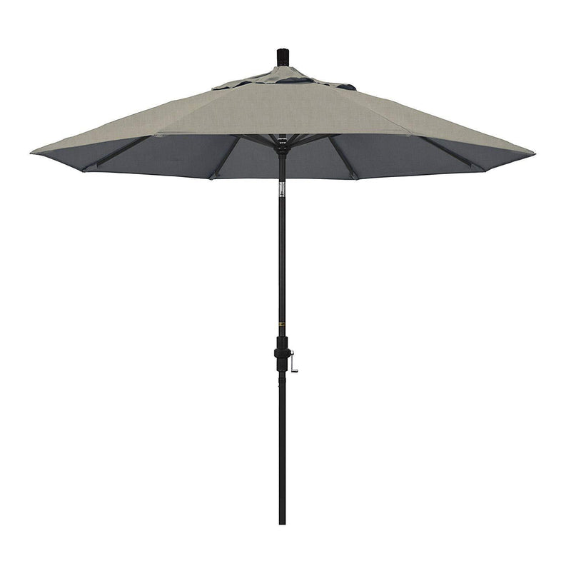 California Umbrella 9' Round Aluminum Market Umbrella, Crank Lift, Collar Tilt, White Pole, Sunbrella Pacific Blue