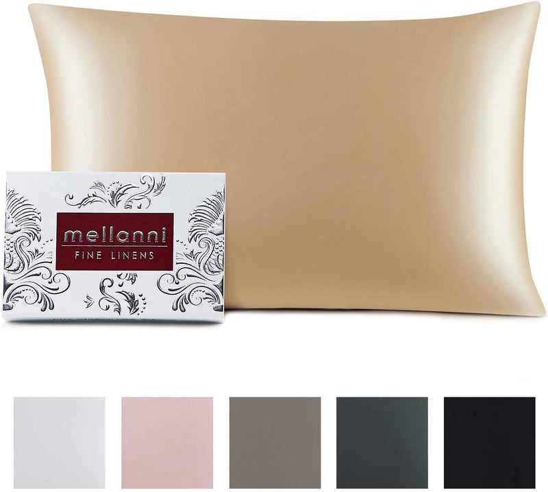 Mellanni Silk Pillowcase Queen - 19 Momme 100% Pure Natural Mulberry Silk Pillow Case for Hair and Skin - Hidden Zipper Closure - Both Sides are Silk (Queen 20" X 30", Black, White Piping)