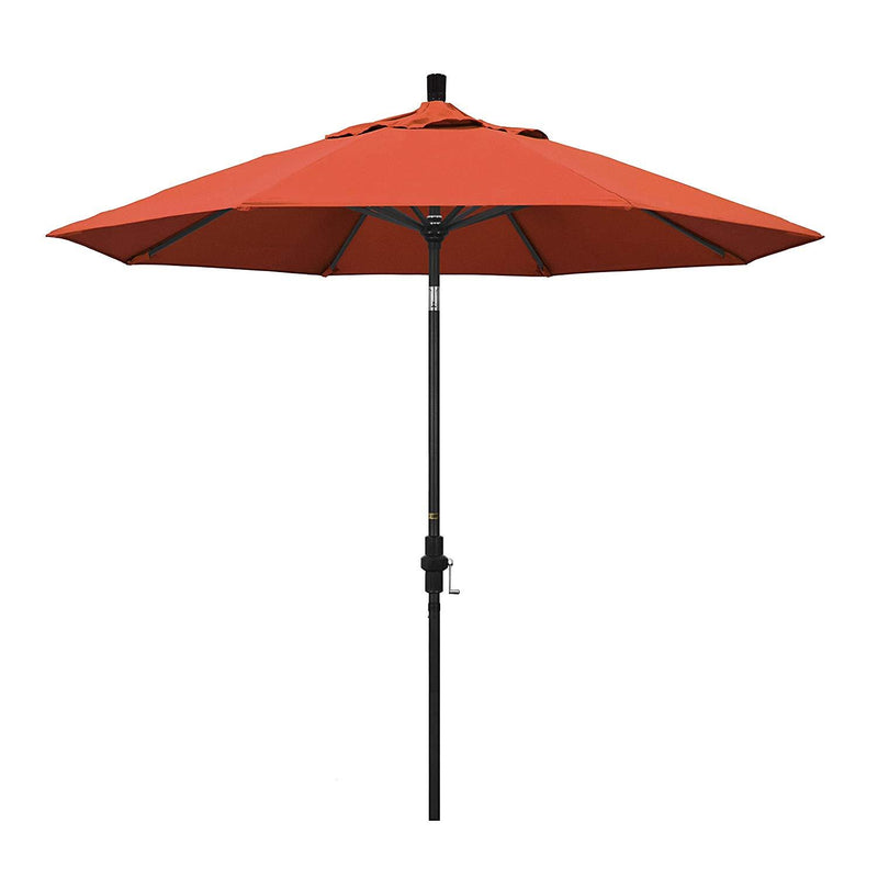 California Umbrella 9' Round Aluminum Market Umbrella, Crank Lift, Collar Tilt, White Pole, Sunbrella Pacific Blue