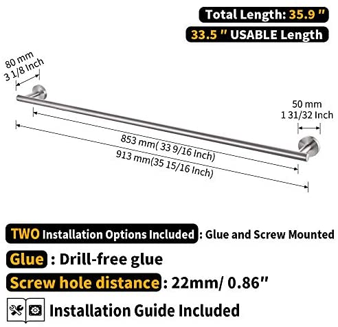 KES 18 Inches Towel Bar for Bathroom Kitchen Hand Towel Holder Dish Cloths Hanger SUS304 Stainless Steel RUSTPROOF Wall Mount No Drill Brushed Steel, A2000S45DG-2