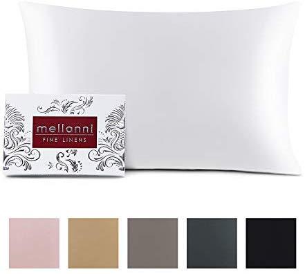 Mellanni Silk Pillowcase Queen - 19 Momme 100% Pure Natural Mulberry Silk Pillow Case for Hair and Skin - Hidden Zipper Closure - Both Sides are Silk (Queen 20" X 30", Black, White Piping)