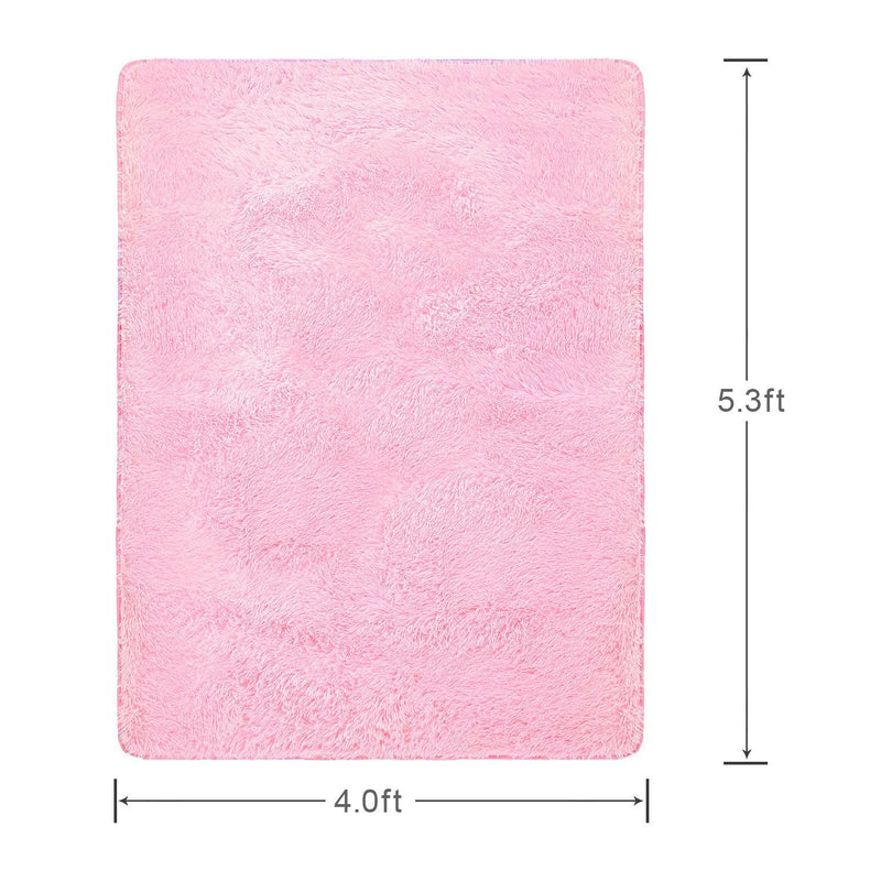 PAGISOFE Fluffy Bedroom Area Rugs 4' x 5.3' Shaggy Rug for Girls Baby Room Living Room Nursery Christmas Home Decor Floor Carpet, Pink