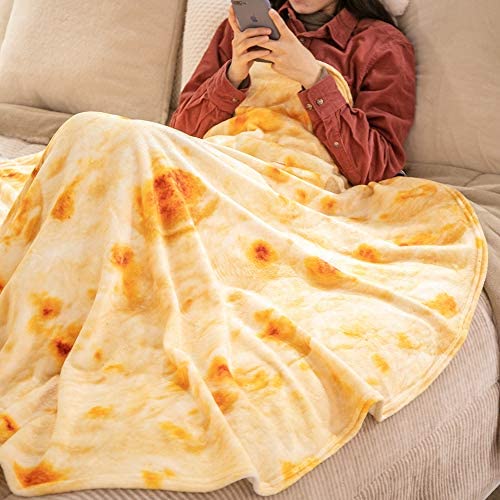 LetsFunny Realistic Food Novelty Blanket, Soft and Cozy Fleece, Perfectly Round Tortilla Throws Blanket (Donut&Coffee, 59 inches)