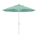 California Umbrella 9' Round Aluminum Market Umbrella, Crank Lift, Collar Tilt, White Pole, Sunbrella Pacific Blue