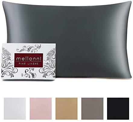 Mellanni Silk Pillowcase Queen - 19 Momme 100% Pure Natural Mulberry Silk Pillow Case for Hair and Skin - Hidden Zipper Closure - Both Sides are Silk (Queen 20" X 30", Black, White Piping)