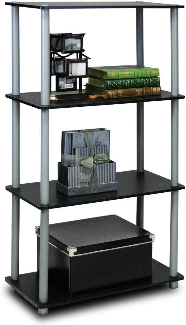 Furinno (99557BK/GY) Turn-N-Tube 4-Tier Multipurpose Shelf Display Rack - Black/Grey