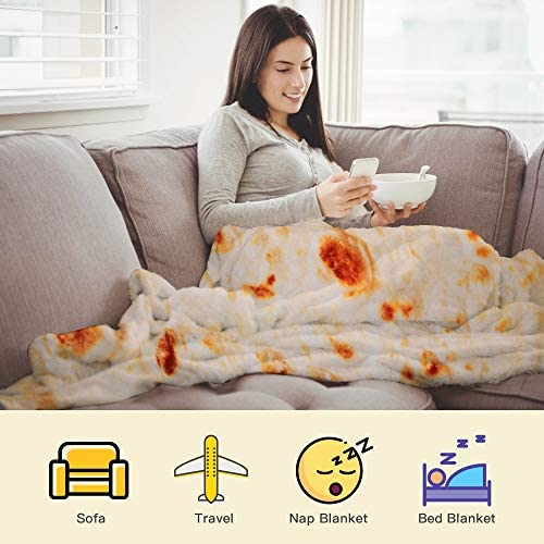 LetsFunny Burrito Tortilla Wrap Blanket, Burrito Wrap Novelty Blanket Tortilla Towel for Adults/Kids, Giant Round Beach Towel/Throw Blanket/Picnic Blanket (Yellow 6, 71.00)