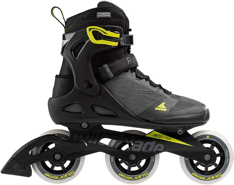 Rollerblade Macroblade 100 3WD Men's Adult Fitness Inline Skate, Anthracite and Neon Yellow, Performance Inline Skates