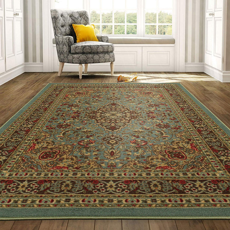 Ottomanson Ottohome Collection Persian Heriz Oriental Design with Non-Skid (Non-Slip) Rubber Backing Area Rug,5'0"X6'6"., Sage Green/Aqua Blue