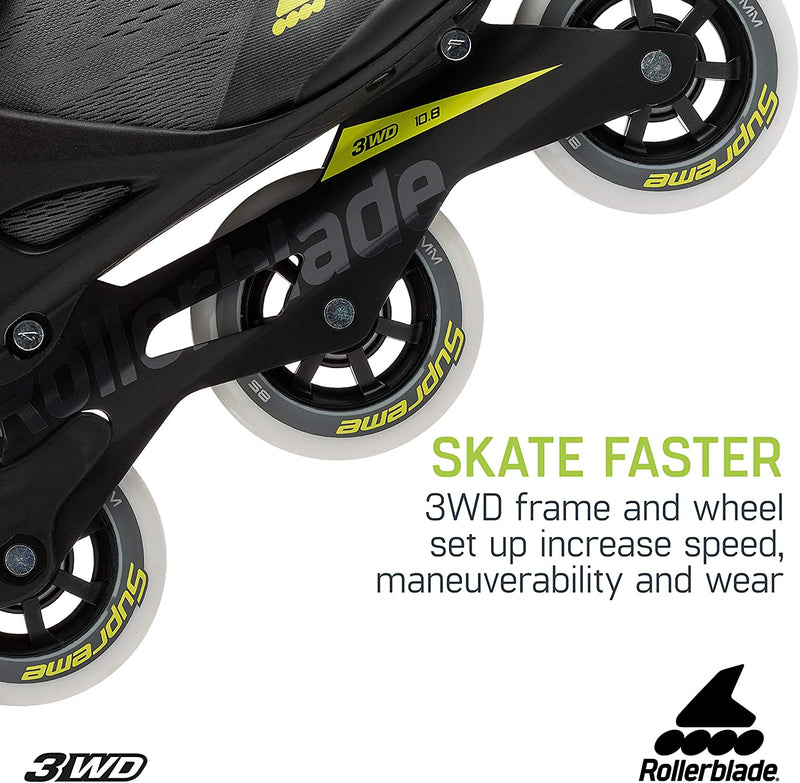 Rollerblade Macroblade 100 3WD Men's Adult Fitness Inline Skate, Anthracite and Neon Yellow, Performance Inline Skates