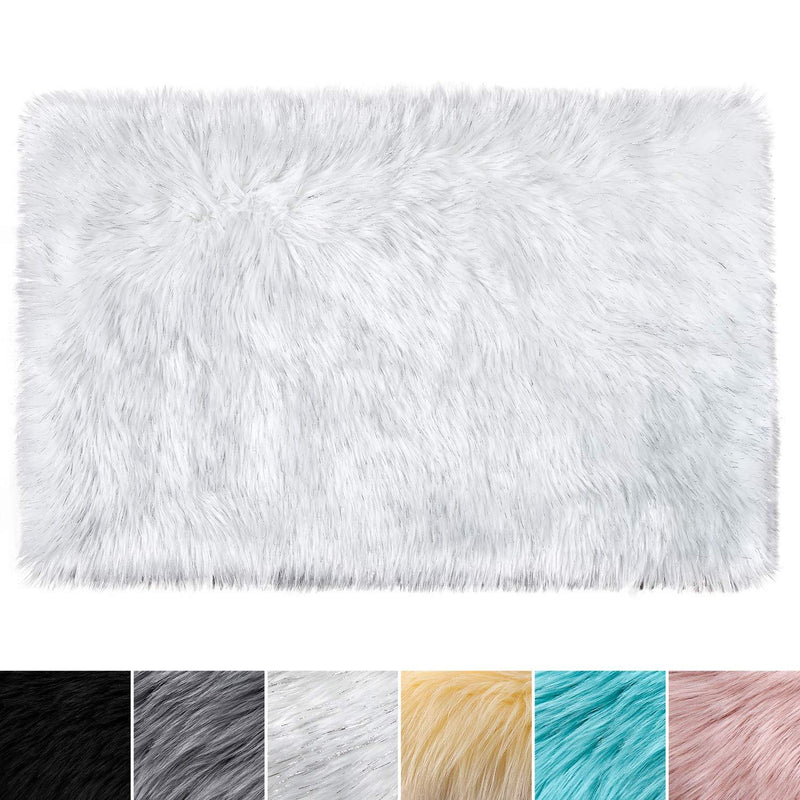 PAGISOFE Soft Faux Sheepskin Fluffy Rugs for Bedroom Kids Room, High Pile Faux Fur Area Rug Bedside Floor Carpet Photography, 3x5 Feet Rectangular Grey