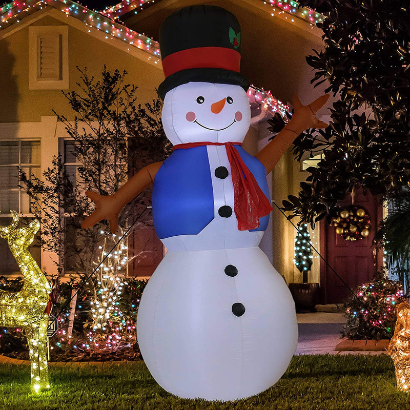 Sunnydaze Decor  Giant Inflatable Christmas Decoration - 10-Foot Holiday Cheer Snowman - Seasonal Blow-Up Yard and Garden Decor with Fan Blower and LED Lights