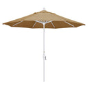 California Umbrella 9' Round Aluminum Market Umbrella, Crank Lift, Collar Tilt, White Pole, Sunbrella Pacific Blue