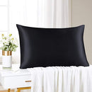 Mellanni Silk Pillowcase Queen - 19 Momme 100% Pure Natural Mulberry Silk Pillow Case for Hair and Skin - Hidden Zipper Closure - Both Sides are Silk (Queen 20" X 30", Black, White Piping)