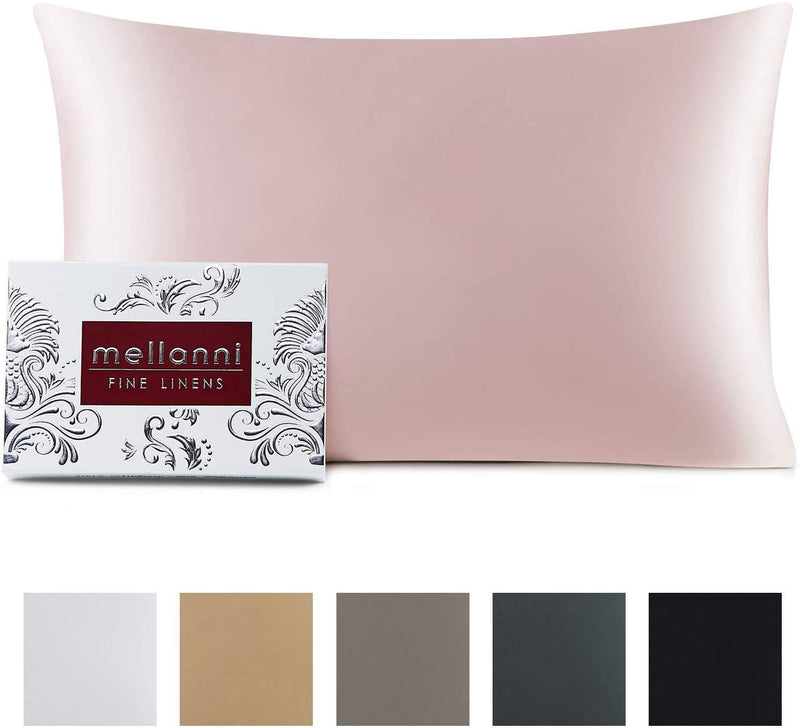 Mellanni Silk Pillowcase Queen - 19 Momme 100% Pure Natural Mulberry Silk Pillow Case for Hair and Skin - Hidden Zipper Closure - Both Sides are Silk (Queen 20" X 30", Black, White Piping)