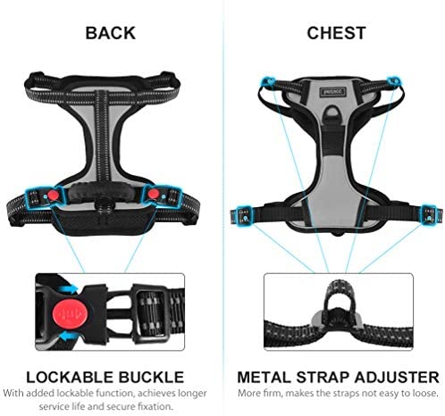 Petacc Dog Harness No-Pull Pet Harness Adjustable Outdoor Pet Reflective Vest Dog Walking Harness with Postpositive D-Ring Buckle and Handle for Small Medium Large Dogs