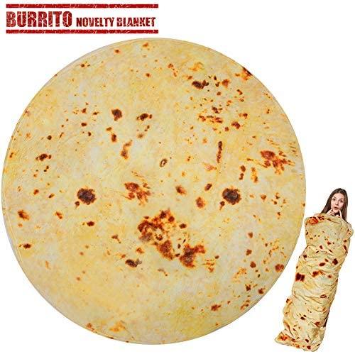 LetsFunny Burrito Tortilla Wrap Blanket, Burrito Wrap Novelty Blanket Tortilla Towel for Adults/Kids, Giant Round Beach Towel/Throw Blanket/Picnic Blanket (Yellow 6, 71.00)