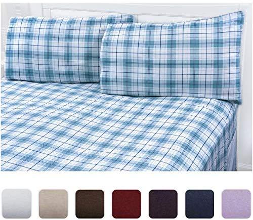 Mellanni 100% Cotton Flannel Sheet Set - Lightweight 4 pc Luxury Bed Sheets - Cozy, Soft, Warm, Breathable Bedding - Deep Pockets - All Around Elastic (Queen, Burgundy)