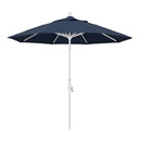 California Umbrella 9' Round Aluminum Market Umbrella, Crank Lift, Collar Tilt, White Pole, Sunbrella Pacific Blue