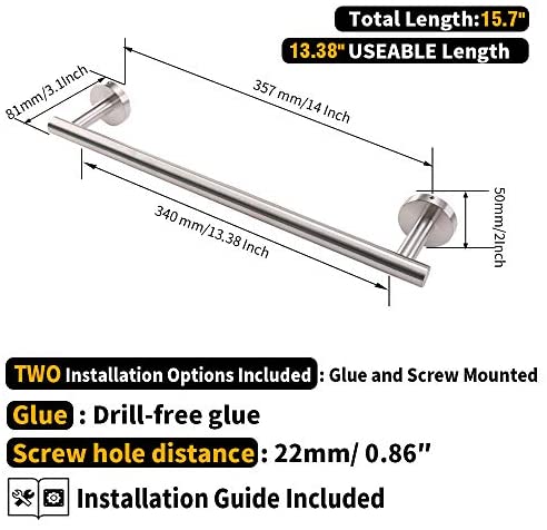 KES 18 Inches Towel Bar for Bathroom Kitchen Hand Towel Holder Dish Cloths Hanger SUS304 Stainless Steel RUSTPROOF Wall Mount No Drill Brushed Steel, A2000S45DG-2