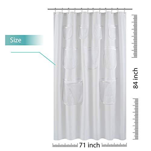 Mrs Awesome Fabric Shower Curtain with 9 Pockets 60 inches Width, Water Repellent, Washable, Odorless and Rust Proof Grommets, White,60x72