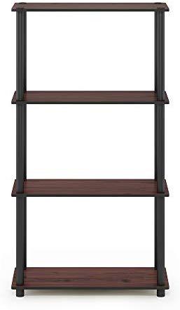 Furinno (99557BK/GY) Turn-N-Tube 4-Tier Multipurpose Shelf Display Rack - Black/Grey