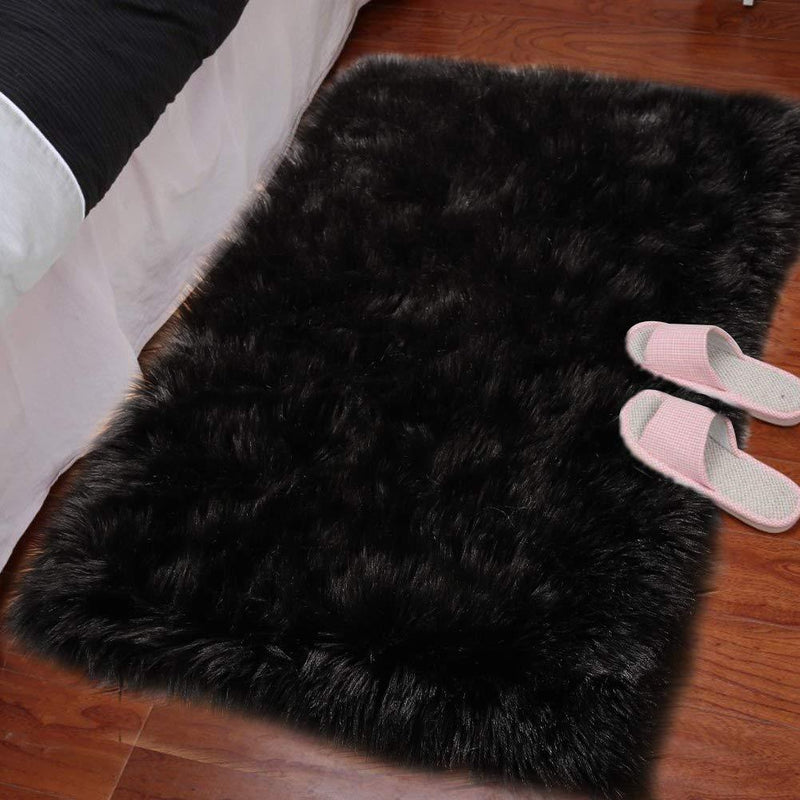 PAGISOFE Soft Faux Sheepskin Fluffy Rugs for Bedroom Kids Room, High Pile Faux Fur Area Rug Bedside Floor Carpet Photography, 3x5 Feet Rectangular Grey