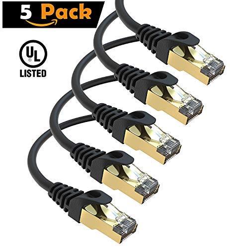 Maximm Cat7 Ethernet Cable, 15 Feet, Green, 5-Pack - Pure Copper - RJ45 Gold-Plated Snagless Connectors 600 MHz, 10 Gbps. for Fast Network & Computer Networking + Cable Clips and Ties