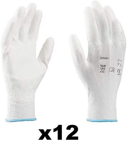 Coyaho Work Gloves (12 pairs) - Non-Slip Mounting Gloves Seamless, Ideal for Repairs, Automotive Industry, Finishing, Car Service, Workshop (10, White)