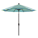 California Umbrella 9' Round Aluminum Market Umbrella, Crank Lift, Collar Tilt, White Pole, Sunbrella Pacific Blue