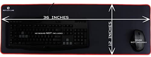 GGLTECK Large Extended Gaming Mouse Pad Mat XXL, Stitched Edges, Waterproof, Ultra Thick 5mm, Wide & Long Mousepad 36”x12”x.20" Red