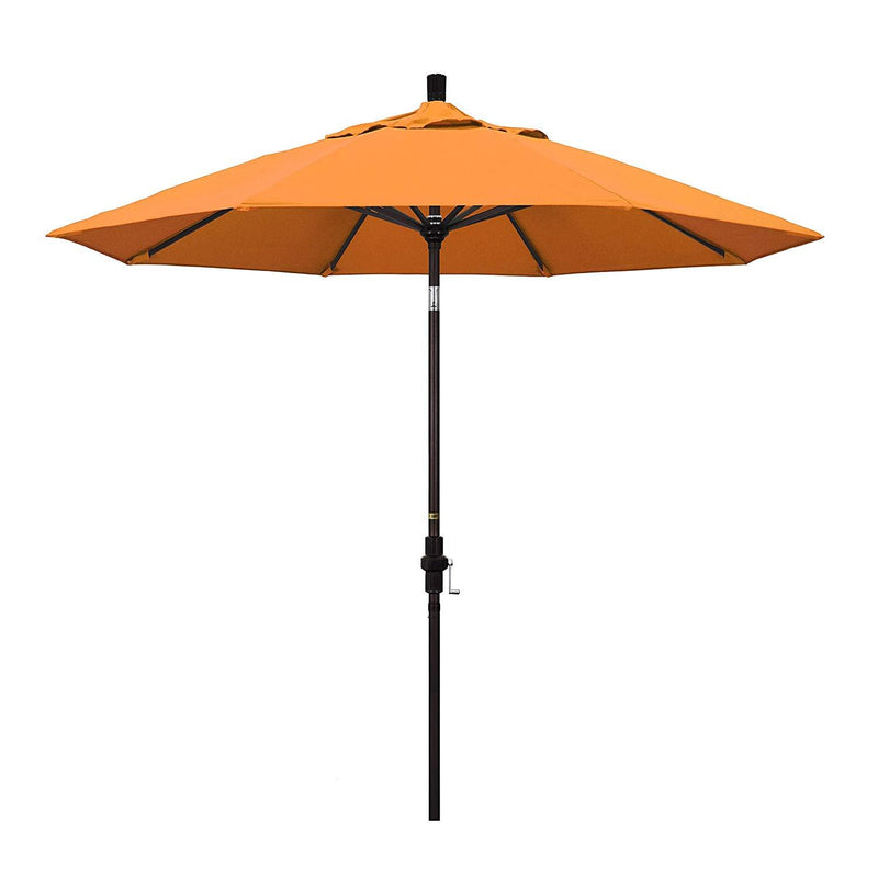 California Umbrella 9' Round Aluminum Market Umbrella, Crank Lift, Collar Tilt, White Pole, Sunbrella Pacific Blue