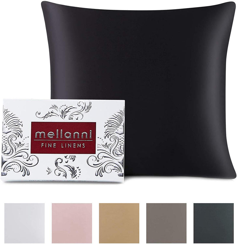 Mellanni Silk Pillowcase Queen - 19 Momme 100% Pure Natural Mulberry Silk Pillow Case for Hair and Skin - Hidden Zipper Closure - Both Sides are Silk (Queen 20" X 30", Black, White Piping)