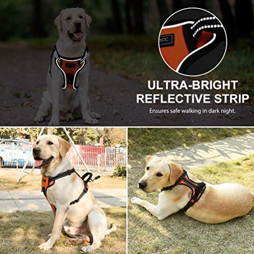 Petacc Dog Harness No-Pull Pet Harness Adjustable Outdoor Pet Reflective Vest Dog Walking Harness with Postpositive D-Ring Buckle and Handle for Small Medium Large Dogs