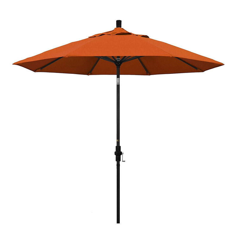 California Umbrella 9' Round Aluminum Market Umbrella, Crank Lift, Collar Tilt, White Pole, Sunbrella Pacific Blue